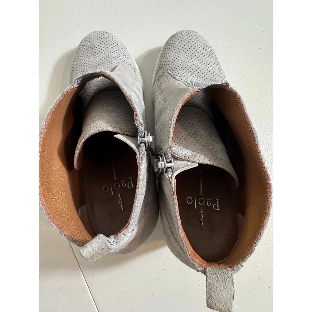 Linea Paolo sneaker suede gray open weave wedge  bootie zip ankle Sz 6M